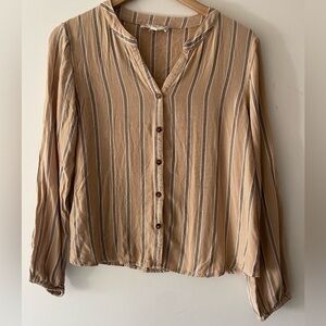 Pink Rose Vintage Striped Button Long Sleeve Top